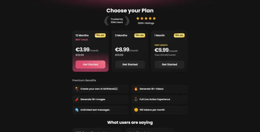 Candy AI Premium plan prices for 12 months, 3 months and 1 month