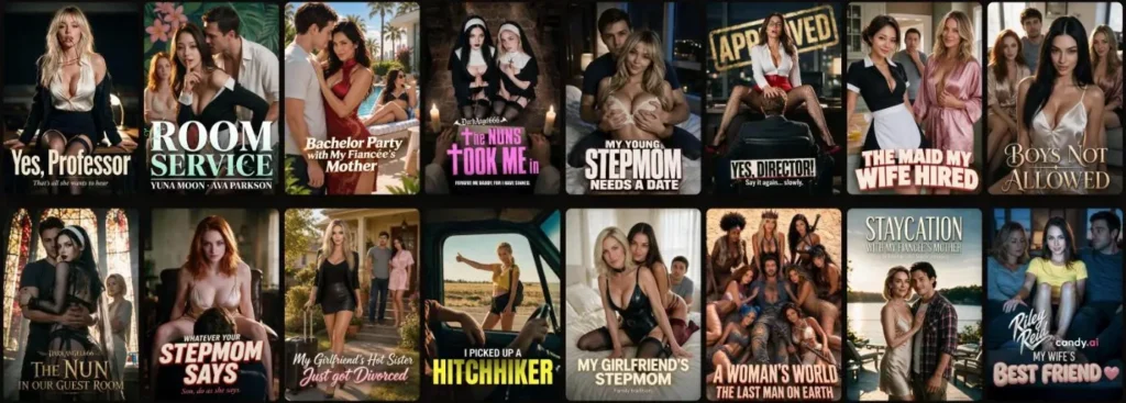 Grid of Candy Shorts series posters on candy.ai